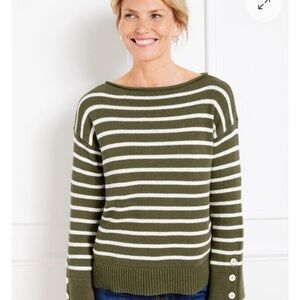Talbots Striped Olive Green Sweater